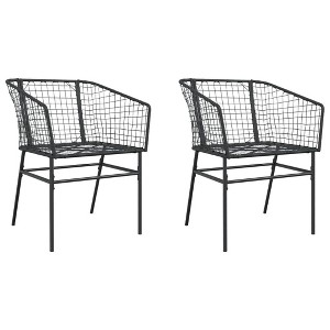 vidaXL Patio Chairs - Black Poly Rattan, Outdoor Garden Seating with Steel Frame - Set of 2 - 1 of 4