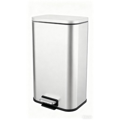 Kitchen Trash Can, Stainless Steel Step-Type Trash Can with Soft Lid and Removable Inner Bucket for Office, Bathroom, Living Room, White