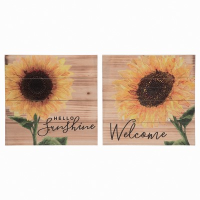 Transpac Wood Sunflower Slat Wall Decor Set of 2 Spring Home Decorations