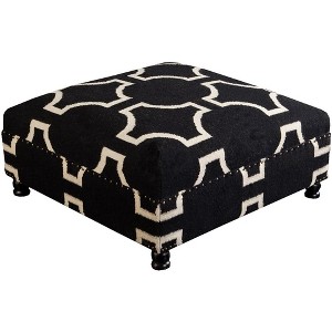 Livabliss Fallon 16"H x 32"W x 32"D Transitional Black Ottoman: Square Wool Upholstered Wood Frame, Abstract Pattern - 1 of 3