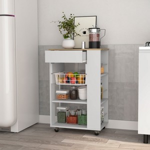 VYNXARIA Kitchen Cart,One Drawer, Two Open Shelves for Playroom, Nursery & Bedroom, Four Casters -White / Light Oak - 1 of 4