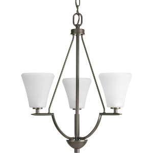 Progress Lighting Bravo 3-Light Chandelier, Antique Bronze, White Etched Glass - 1 of 2