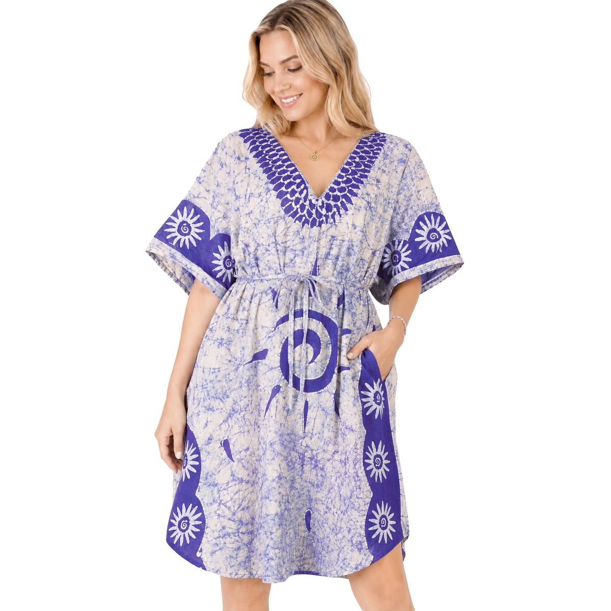 LA LEELA Summer Cotton Caftan Dress for Women Resortwear Vacation Loungewear Cruise Holiday Pregnancy Wear Relaxed Beach Cover Up 2X-3X Purple Sun