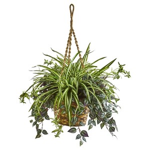 Nearly Natural 30-in Wandering Jew & Spider Artificial Plant in Hanging Basket - 1 of 1