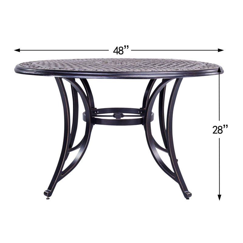 48&#34; Round Aluminum Patio Dining Table, Umbrella Hole, Rust-Resistant, All-Weather Design - Black - WELLFOR, 6 of 9