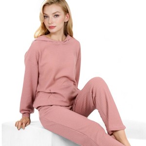 Anna-Kaci Lounge Women's Waffle Knit Hoodie Lounge Set with Front Pocket and Relaxed Fit Pants - 1 of 4