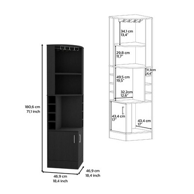 Cairo Black Corner Bar Cabinet with Glass Rack and Wine Cubbies