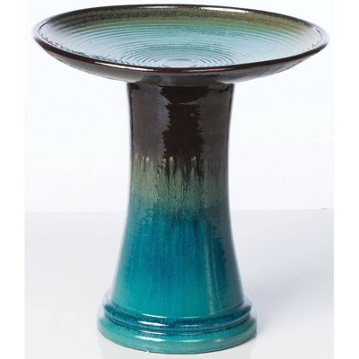 18" Handmade Glazed Ceramic Atlantic Birdbath Blue - Alfresco Home LLC