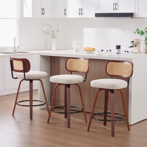 KTMBDW Swivel Bar Stools, 26" Upholstered Counter Height Bar Stools with Back and Walnut Wood Legs, Barstools for Kitchen Counter - 1 of 4