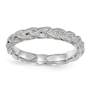 Black Bow Jewelry 3.5mm Rhodium Plated Sterling Silver Stackable Textured Twist Band - 1 of 4