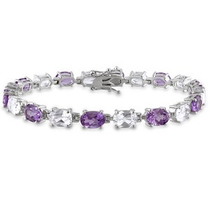 EVERLY JEWELRY | Sterling Silver 19 3/4 CT TGW Amethyst Created White Sapphire Bracelet, 7.25-inch - 1 of 4