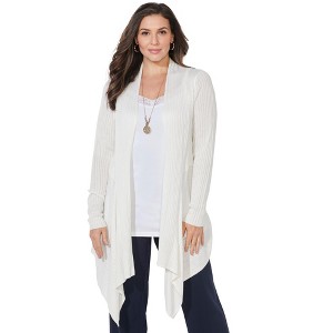 Catherines Women's Plus Size Mixed Rib Drape Cardigan - 1 of 4