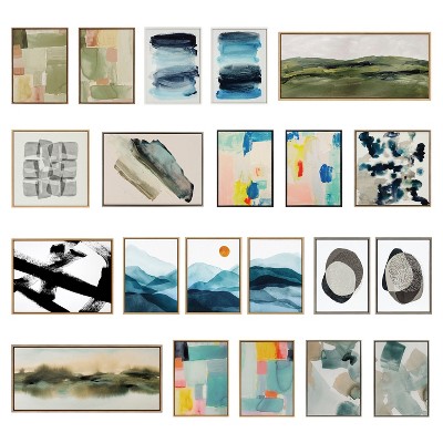 Green Mountain Abstract Canvas Art with Gold Frame
