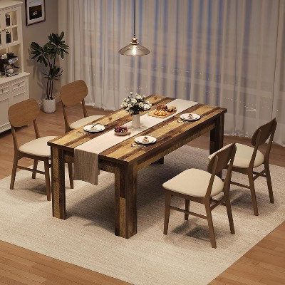63" Dining Table for 4-6, Wood Dining Room Table, Farmhouse Dinette for 4, Rectangular Kitchen Table for Kitchen & Dining, Small Space