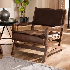 Rovelyn Faux Leather Walnut Finished Wood Lounge Chair Brown - Baxton Studio - 1 of 4