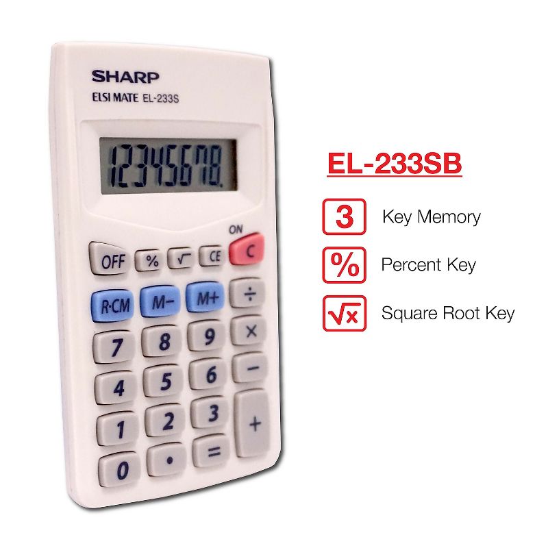 Sharp EL233SB Pocket Calculator 8-Digit LCD , 2 of 4