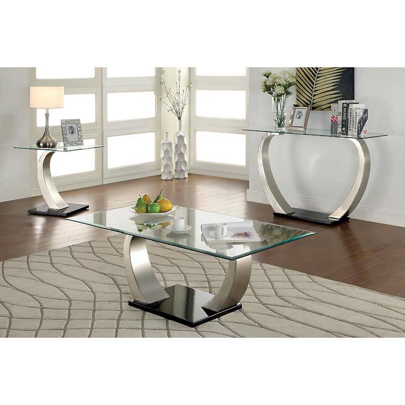 3pc Sylvie Glass Top Coffee, Sofa, and End Table Set Satin Plated/Black - HOMES: Inside + Out, 3 of 9