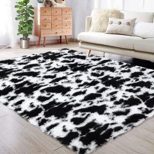 Acekool 2x6 Black White Shag Rug, Ultra Soft Tie-Dye Plush Runner, High Pile Non-Slip Fuzzy Carpet for Bedroom, Nursery, Living Room - 1 of 4