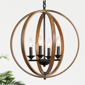 LNC Chet Modern Farmhouse  Globe Chandelier, Antique Brown and Matte Black,15.5in/20in - 1 of 4