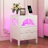 White Nightstand with Drawers, Nightstand with USB Ports + LED Light, End Table with Charging Station- for Bedroom Living Room Sofa Office - 4 of 4