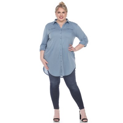 Plus Size Stretchy Tunic -White Mark