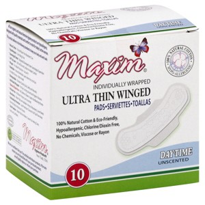 Maxin Pads, Ultra Thin Winged, Overnight, Unscented, Individually Wrapped 10 Each - 1 of 1