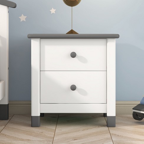 Modern Wooden Nightstand With 2 Drawers For Kids End Table For Bedroom White gray Modernluxe Target