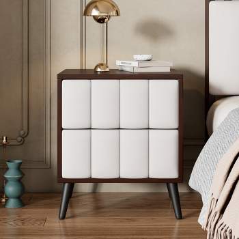 Modern Nightstand with Metal Legs, End Table with 2 Linen Drawers - ModernLuxe