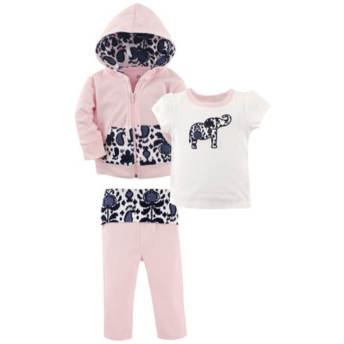 Yoga Sprout Baby and Toddler Girl Cotton Hoodie, Bodysuit or Tee Top, and Pant, Ikat Elephant Toddler - image 1 of 1