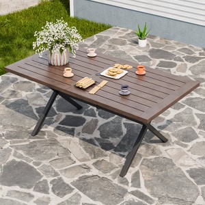 EAGEL PEAK Sienna Bay 6-Person Solid Wood Patio Dining Table with steel Frame & Umbrella Hole - 1 of 4