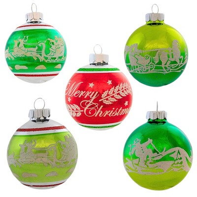 Christopher Radko 3.25 In Vintage Flocked Set Holiday Scenes Greetings Tree Ornament Sets