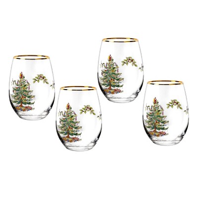 Spode Christmas Tree Tulip Glasses Set Of 4 - 17.5 Oz. : Target