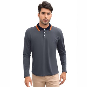 Men's Long Sleeve Polo Shirts Regular Fit Collared T-Shirt Casual Workout Golf Shirts - 1 of 4