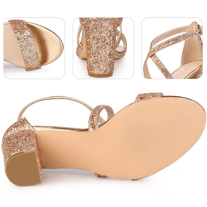 Perphy Women's Glitter Open Toe Criss Cross Strap Chunky Heel Sandals, 3 of 5