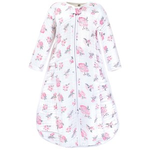 Hudson Baby Infant Girl Long Sleeve Muslin Sleeping Bag, Wearable Blanket, Sleep Sack, Pink Floral - 1 of 2