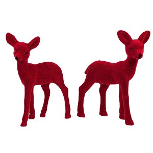 Primitives By Kathy 6.25 In Red Flocked Deer Sitter Set Reindeer Holidays Animal Figurines - 1 of 3