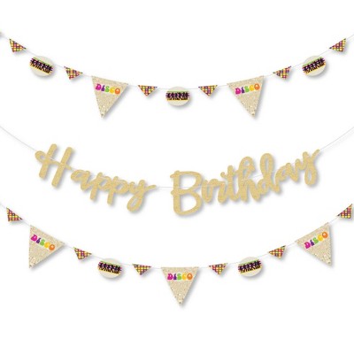 Big Dot of Happiness 70's Disco - 1970s Disco Fever Party Letter Banner Decor - 36 Cutouts & No-Mess Real Gold Glitter Happy Birthday Banner Letters