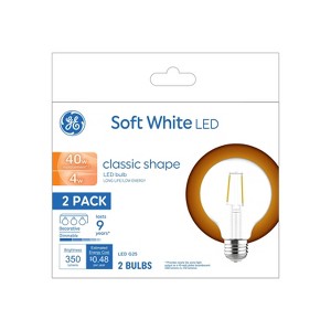 GE 2pk 40W G25 LED Globe Light Bulbs Soft White GCSWC - 1 of 4