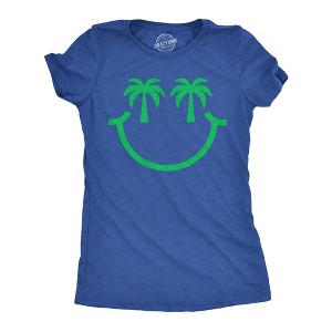 Womens  Funny T Shirts Palm Tree Eyes Smile Sarcastic Vacation Graphic Novelty Tee For Ladies - Crazy Dog Women's T Shirt - 1 of 4