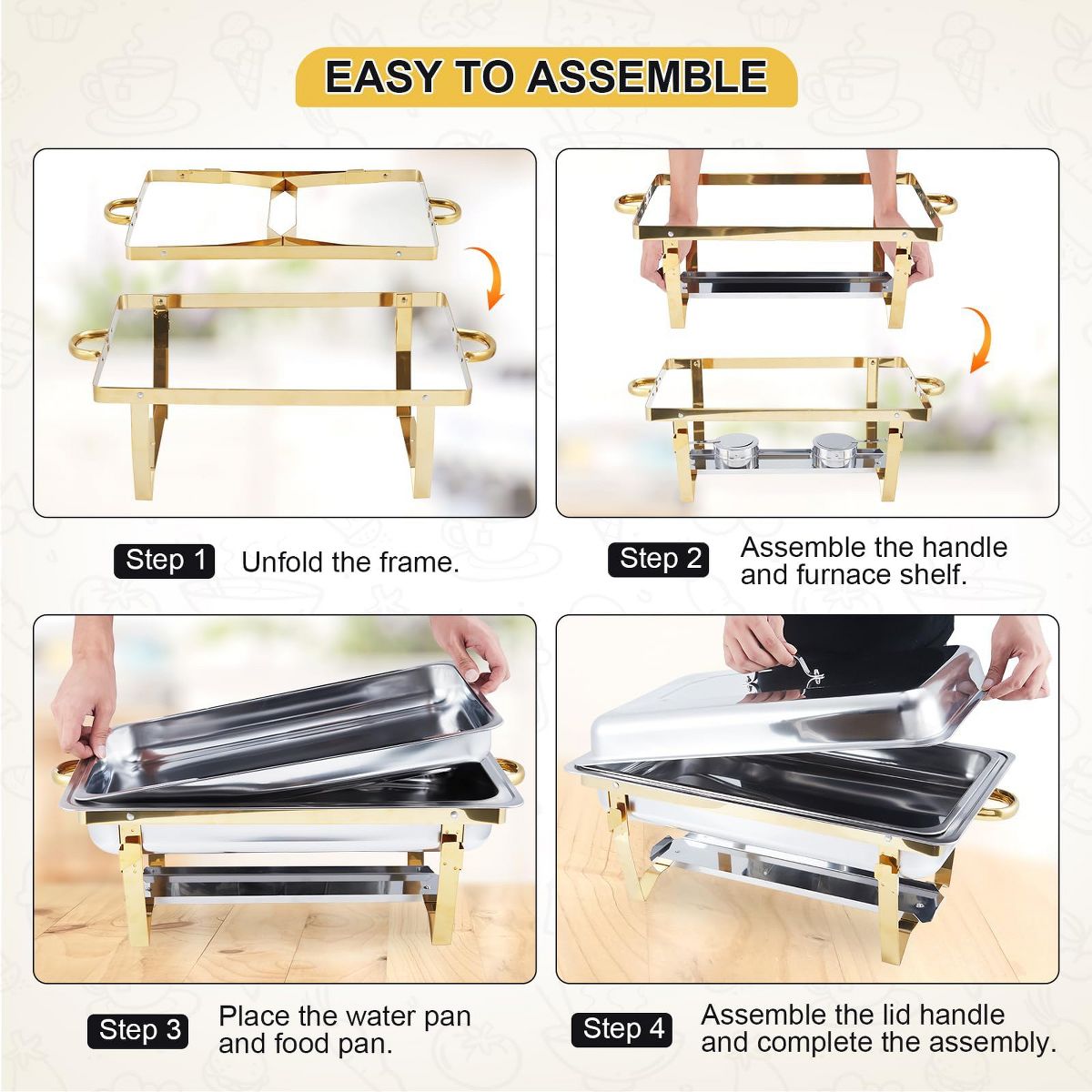 Garvee Stainless Steel Hot Pot with Divider, 2-Pack Dual Compartment Shabu Shabu Pot, Large Double Flavor Stockpot for Induction Gas Stove, Gold - thumbnail 5