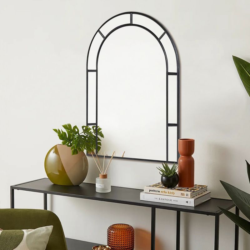 Neutypechic Metal Framed Arch Top with Window Panel Decorative Wall Mirror - 36"x24", Black, 2 of 7