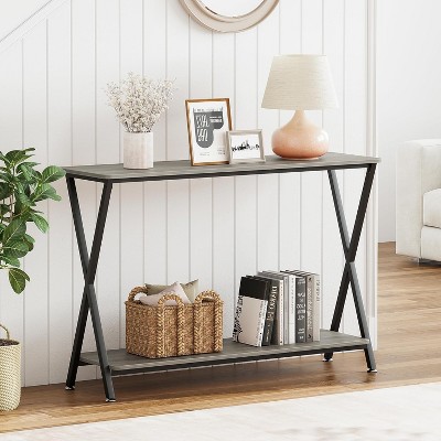 Narrow Console Table Small Entryway Table 2-Tier Display Table with Shelves