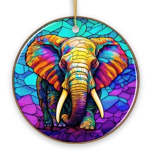 Forest Giants Elephant Stained Glass Style Ceramic Ornament, Safari Animals Christmas Gift and Decor| OrnamentallyYou - 1 of 4