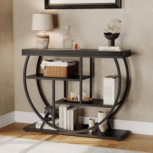 3-Tier Industrial Entryway Table with Semicircular Metal Frame, Open Shelf Console Sofa Table for Living Room, Accent Table with Adjustable Feet - 1 of 4