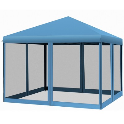 Outsunny 10' x 10' Heavy Duty Pop Up Canopy with Removable Mesh Sidewall Netting, Easy Setup Design, Outdoor Party Event with Storage Bag