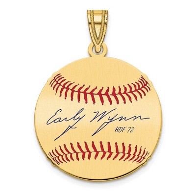 Black Bow Jewelry 14K Gold Plated Early Wynn Signature SM Enamel Baseball Pendant
