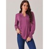 Seta T Women's V Neck Smocked Cuff Long Sleeve Pleated Casual Tunic Blouse - 3 of 4