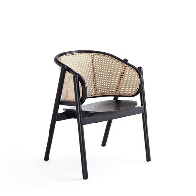 Elegant Ash Wood and Rattan Accent Chair in Black