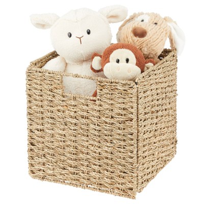 Seagrass Woven Square Storage Bin with Handles - Natural Off-White