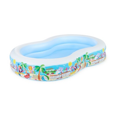 Intex 8.5ft x 5.25ft x 18in Swim Center Paradise Seaside Inflatable Kiddie Pool with Drain Plug for Quick and Easy Clean Up